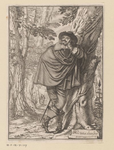 James Howell tegen een boom geleund Titelpagina voor: James Howell, Dendrologie (...), 1641 door Claude Mellan