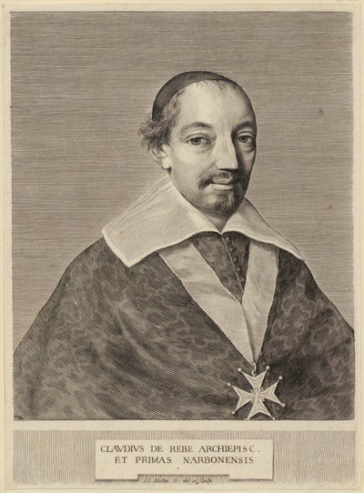 Portret van Claude de Rebé, aartsbisschop van Narbonne door Claude Mellan