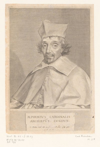 Portret van Alphonse Louis du Plessis de Richelieu, aartsbisschop van Lyon door Claude Mellan