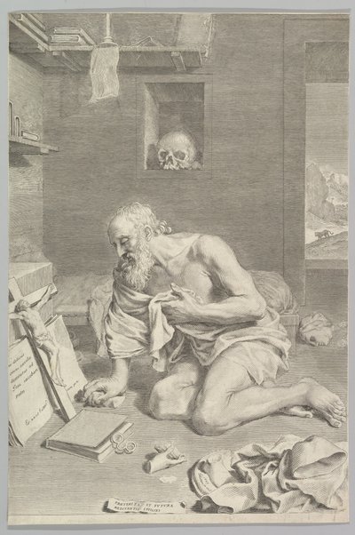 St. Hiëronymus Biddend in Zijn Cel Saint Jérôme boeteling, 1665 door Claude Mellan