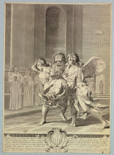 Sint Petrus Nolasque gedragen naar kantoren door engelen door Claude Mellan
