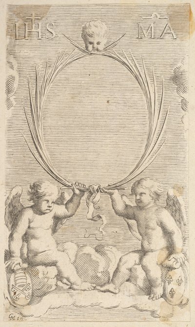 Twee Engelen Zittend op Wolken door Claude Mellan