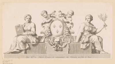 Wapen van de notarissen van het Châtelet in Parijs met personificaties van het Goede Geloof en de Wet door Claude Mellan