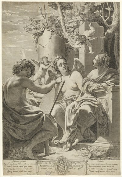 Allegorie van intellect, geheugen en wil door Claude Mellan after Simon Vouet