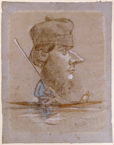 Een jager en zijn hond op een boot, c.1858-59 door Claude Monet
