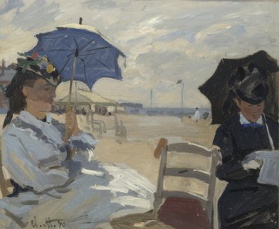 Op het strand van Trouville door Claude Monet