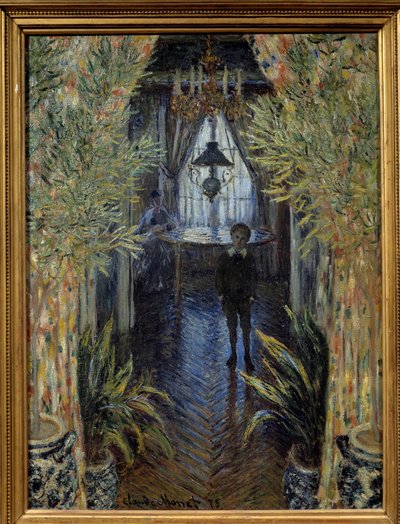 Een hoek van het appartement. Interieurzicht met de zoon (Jean) en vrouw (Camille Doncieux) van de kunstenaar in Argenteuil. 1875 door Claude Monet