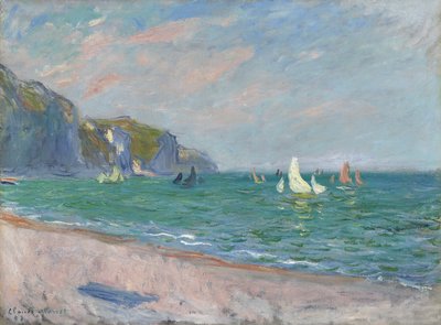 Boten voor de kliffen van Pourville, 1882 door Claude Monet
