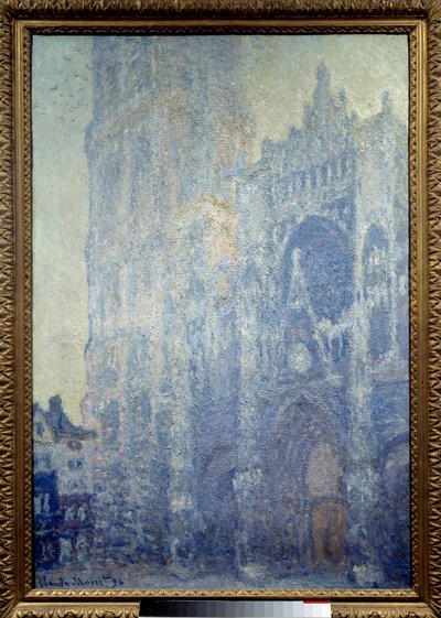Kathedraal Notre-Dame de Rouen, het portaal en de toren Saint Romain, ochtend effect, witte harmonie door Claude Monet