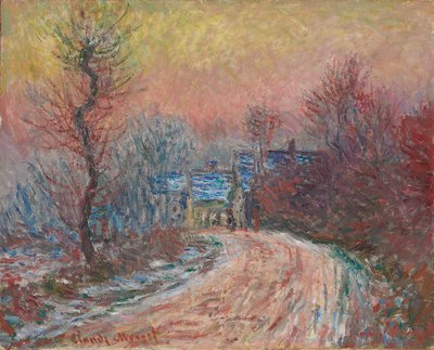 Toegang tot Giverny in de winter, zonsondergang door Claude Monet