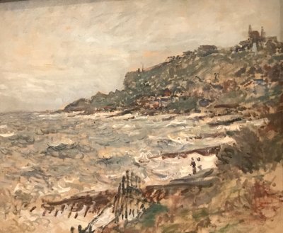 Frans: Falaise de Sainte-Adresse, grijs weer door Claude Monet