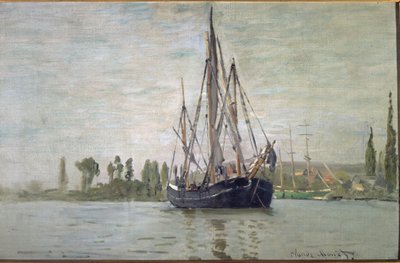 Franse chase-maree voor anker (bij Rouen) door Claude Monet
