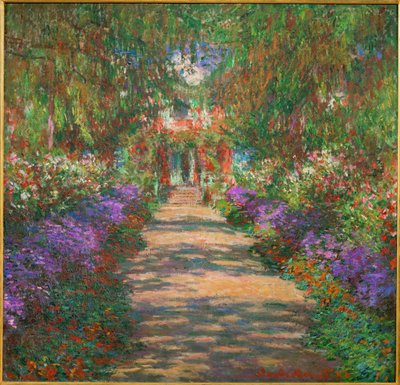 Tuin in Giverny (schilderij op doek) door Claude Monet
