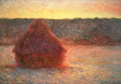 Hooibergen bij Zonsondergang, Vriesweer, 1891 door Claude Monet