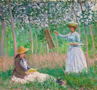 In de tuin van Giverny: Blanche Hoschedé aan de ezel en Suzanne Hoschedé aan het lezen. 1887 door Claude Monet