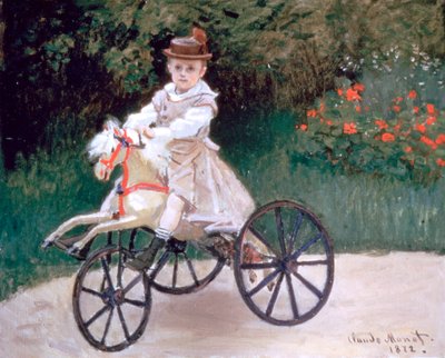 Jean Monet op een mechanisch paard door Claude Monet