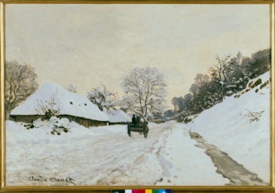 De kar. Weg onder de sneeuw in Honfleur door Claude Monet