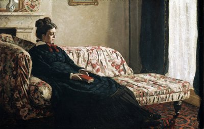 Meditatie of Madame Monet in de canapé door Claude Monet