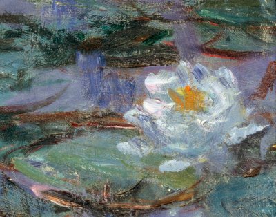 Blauwe waterlelies. Detail van een waterlelie door Claude Monet