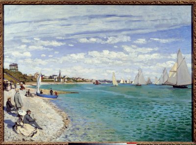 Regates bij Sainte-Adresse La plage de Sainte-Adresse en Seine maritime. 1867 New York, Metropolitan Museum door Claude Monet