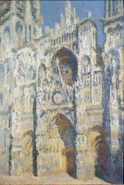 Kathedraal van Rouen, het portaal en de toren Saint Romain, volle zon effect, blauwe harmonie en goud door Claude Monet