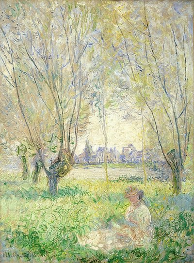 Zittende vrouw onder wilgen. 1880 door Claude Monet