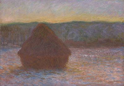 Stapel tarwe ontdooien, zonsondergang, 1890-91 door Claude Monet