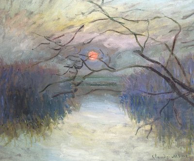 Zonsondergang aan de Seine bij Vétheuil, 1880 door Claude Monet