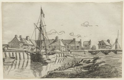 De haven van Touques door Claude Monet