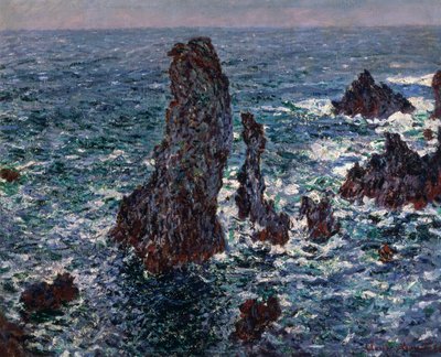 De Rotsen in Belle-Ile Pyramides de Port-Coton, Wilde Zee, 1886 door Claude Monet