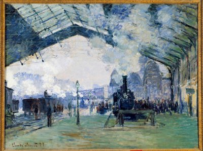Zicht op het Saint Lazare treinstation in Parijs en de Normandië trein door Claude Monet