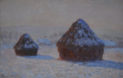 Korenstapels, sneeuweffect, ochtend, 1891 door Claude Monet