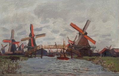 Windmolens in Westzijderveld nabij Zaandam. 1871 door Claude Monet