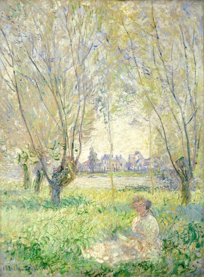 Vrouw zittend onder de Wilgen door Claude Monet