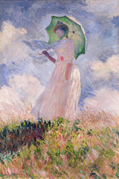 Vrouw met parasol naar links gedraaid, 1886 door Claude Monet