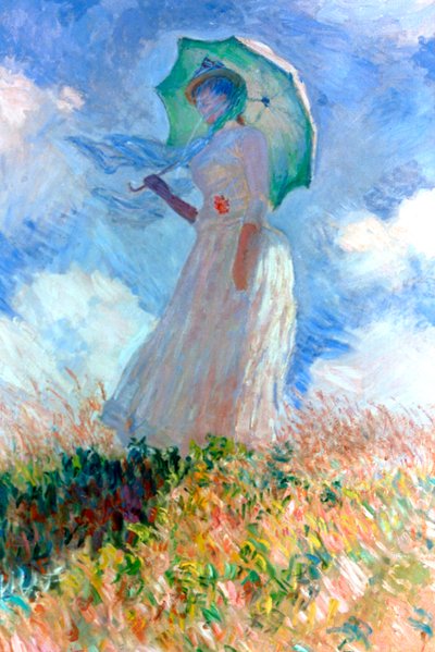Vrouw met paraplu naar links gedraaid door Claude Monet