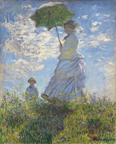 Vrouw met een parasol - Madame Monet en haar zoon door Claude Monet