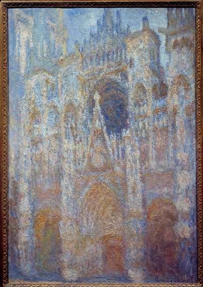 De kathedraal van Rouen, het portaal ochtendzon, harmonie blauw door Claude Monet