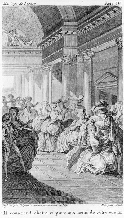 Le mariage de Figaro de Beaumarchais, act IV. tekening door St. Quentin, gravure door Malapeau door Claude Nicolas Malapeau