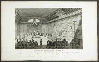 Vergadering van opmerkelijke personen, gehouden in Versailles, uit de serie Tableaux historiques de la Révolution française door Claude Niquet