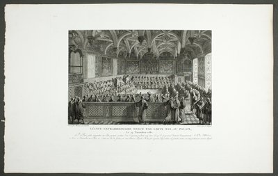 Bijzondere zitting van Lodewijk XVI in het paleis, uit de serie Tableaux historiques de la Révolution française door Claude Niquet