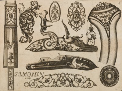 Gravure van vuurwapenornament door Claude Simonin