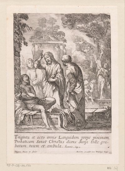 Genezing van de man bij het bad te Betesda (Miracula Domini Nostri Jesu Christi, Wonderen van Christus) door Claude Vignon