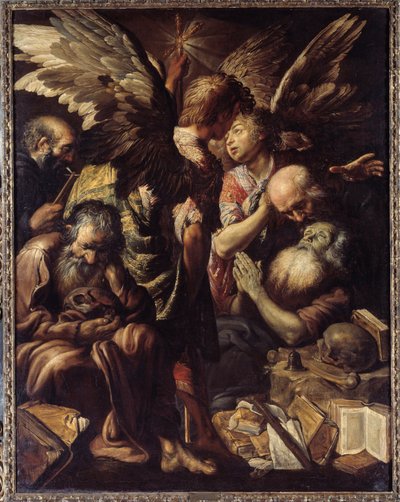 De dood van Sint Antonius (Sint Antonius de Grote, 250/51-356) (of Sint Antonius de Kluizenaar of Sint Antonius de Abt). Schilderij (Vanitas) door Claude Vignon (1593-1670) door Claude Vignon