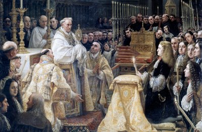 Karel II van Spanje in aanbidding van de Heilige Eucharistie door Claudio Coello