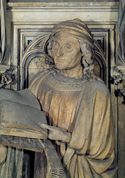Jeremia, detail van een van de profetenfiguren van de zeshoekige sokkel van de Put van Mozes door Claus and Malouel, Jean Sluter