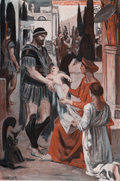 Hector en Andromaque afscheid. Illustratie door Clement Gontier (1876-1918) voor Homere