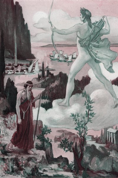 Aanroeping. De woede van Apollo: Priester Chryses roept Apollo aan, zeggende, 