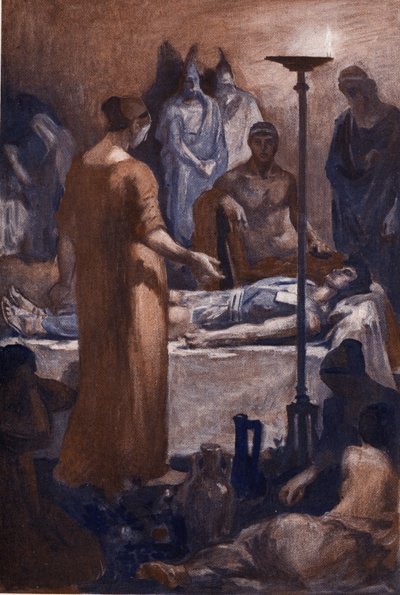 De klacht van Briseis (bij het zien van de wonden van Patroclus). Illustratie door Clement Gontier (1876-1918) voor Homeros
