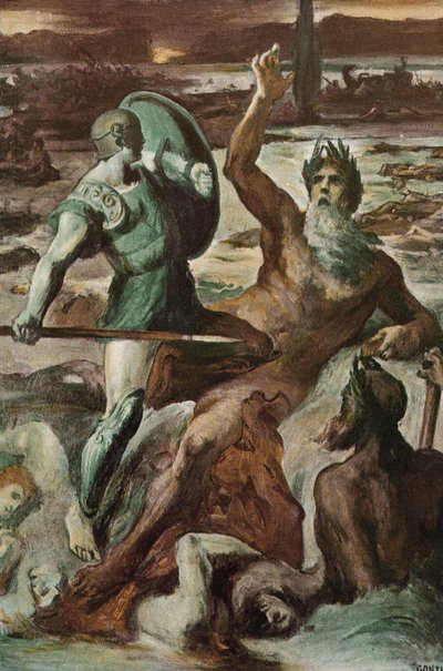 De strijd van Achilles en de Scamander-rivier. Illustratie door Clement Gontier (1876-1918) voor Homeros